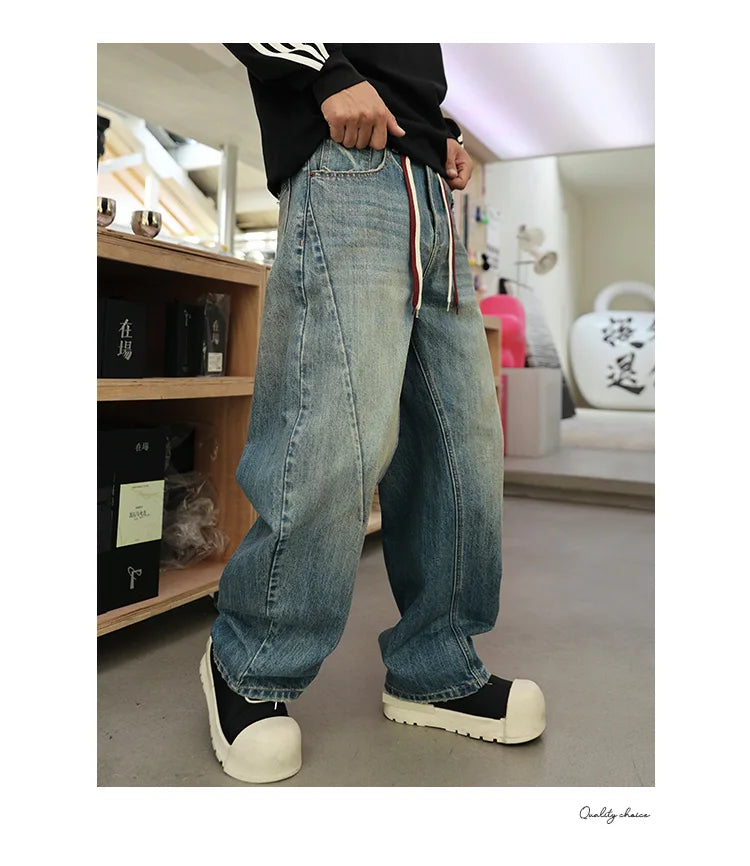 mens american streetwear fashion loose casual hip hop vintage denim baggy jeans pants man wide leg trousers y2k jeans men unique jeans style 2194