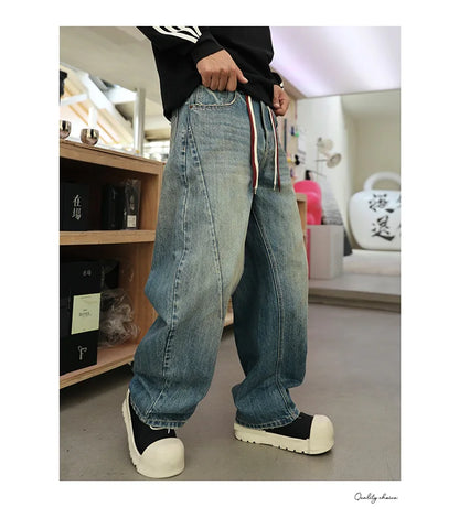 mens american streetwear fashion loose casual hip hop vintage denim baggy jeans pants man wide leg trousers y2k jeans men unique jeans style 2194