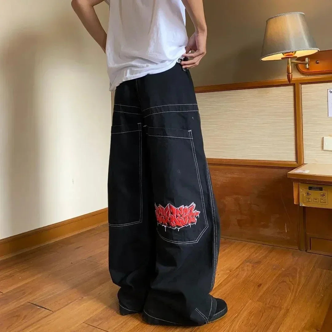 true religion y2k gothic vintage hip hop street leisure denim pants fashion embroidered straight leg wide leg jeans men clothing unique jeans style 4016