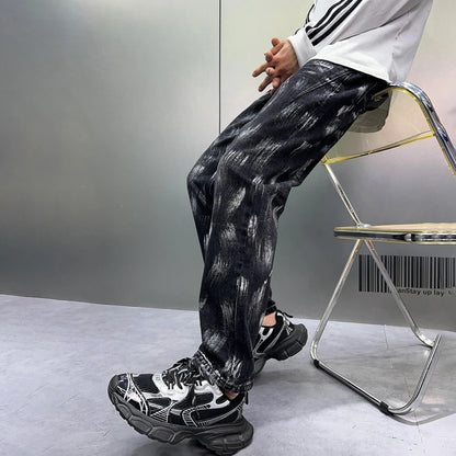 2024 y2k fashion streetwear wide leg denim pants men loose straight jeans high street spring autumn graffiti baggy trousers unique jeans style 941