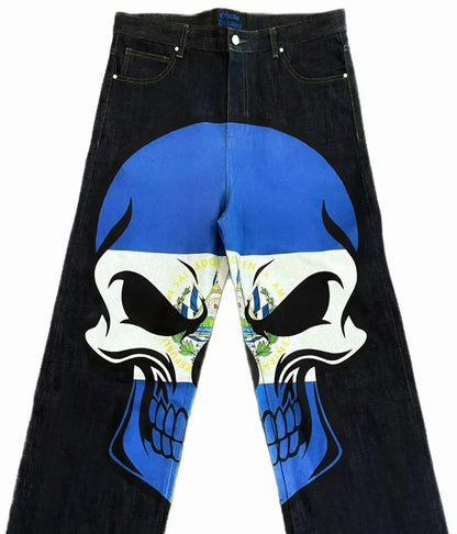 y2k harajuku high street fashion brand fashion washed jeans street hip hop high waist animation printed oversized wide leg pants unique jeans style 3213