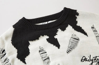 Destroyed Ripped Holes Knitted Sweater Men Pullover Long Sleeve 0-neck Oversize Winter Sweater Harajuku Streetwear Autumn Jumper Street King Limited