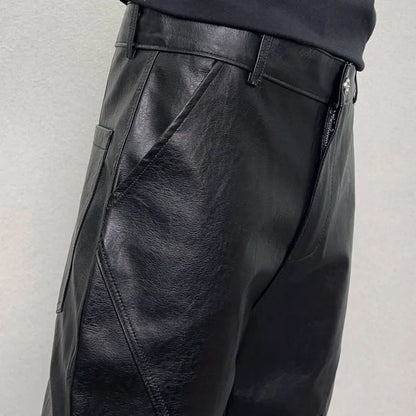 men streetwear fashion hip hop punk gothic vibe casual leather bell bottoms pant man boyfriend flared trousers unique default style 2894