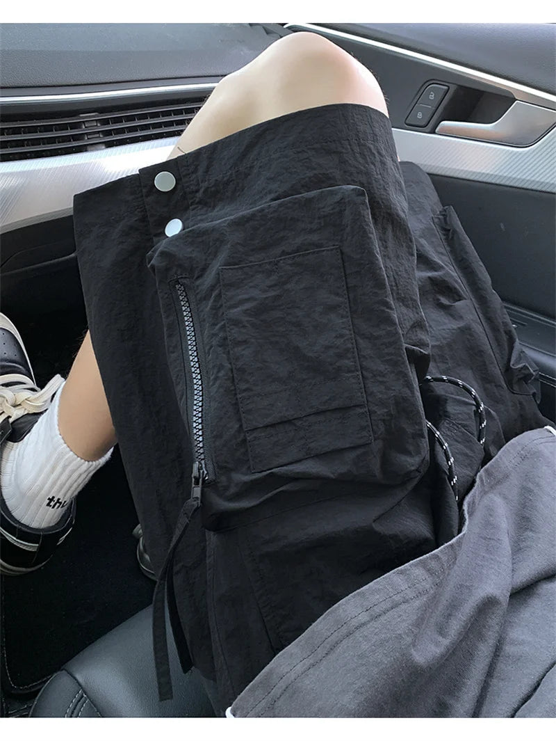 summer casual purple cargo shorts men high street drawstring pocket baggy short sweatpants y2k hip hop bermudas homme shorts unique joggers style 168