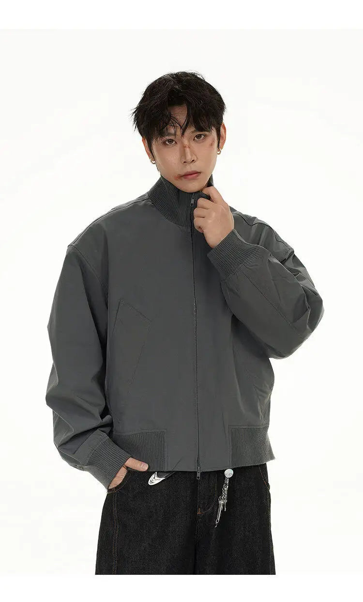 short design stand collar bomber jacket men korean streetwear fashion loose casual vintage bomber jacket coat cityboy outerwear unique shorts style 520