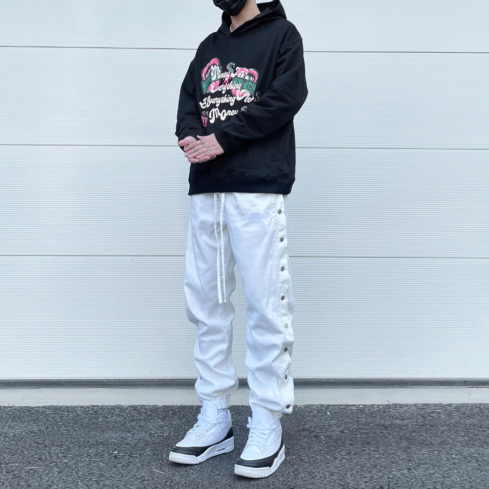 washed distressed denim sweatpant cashew flower patchwork oversized splice buckle jogging jeans casual button baggy men clothing urban active pants