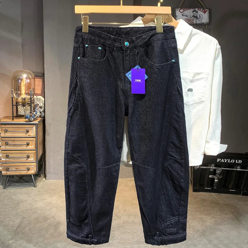 men denim streetwear fashion brand hip hop loose casual wide leg cargo harem jeans pant cityboy y2k baggy jeans trousers unique cargo style 1793
