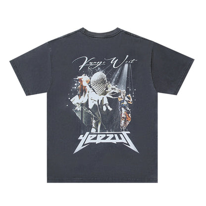Vintage Retro KANYE WEST ALBUM Print High-Street Hip-Pop Cotton Washed Casual Oversized Tops T-Shirt Street King Limited