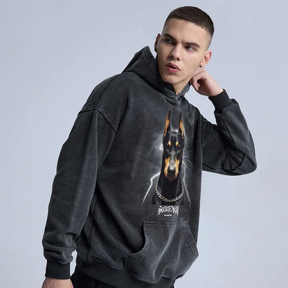 Rainbowtouches Washed Hoodie Vintage Oversized Men High Street Dog Printing Fashion Hip Hop Unisex Loose Men's Graphic Hoodies Street King Limited