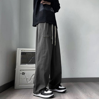 new korean fashion cargo straight pants for men autumn casual zipper pocket drawstring trousers classic tactical y2k pantalones 1 unique cargo style 227