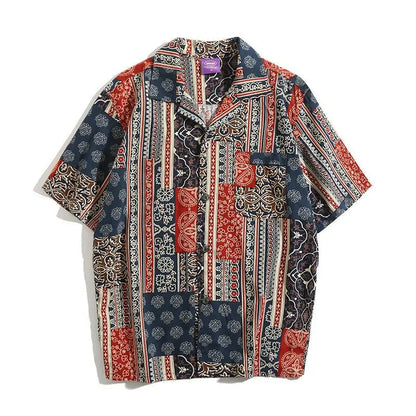 Korean Hawaiian Cuban collar retro printed shirt men American handsome simple casual versatile loose beach short-sleeved shirt Street King Limited