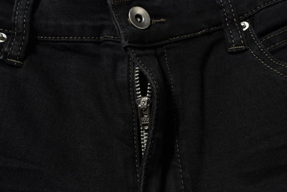RO Style Ribbons slightly Stretch Baggy Flared Jeans for Men High Street Black Color Boom Cut Oversized Casual Denim Trousers Street King Limited