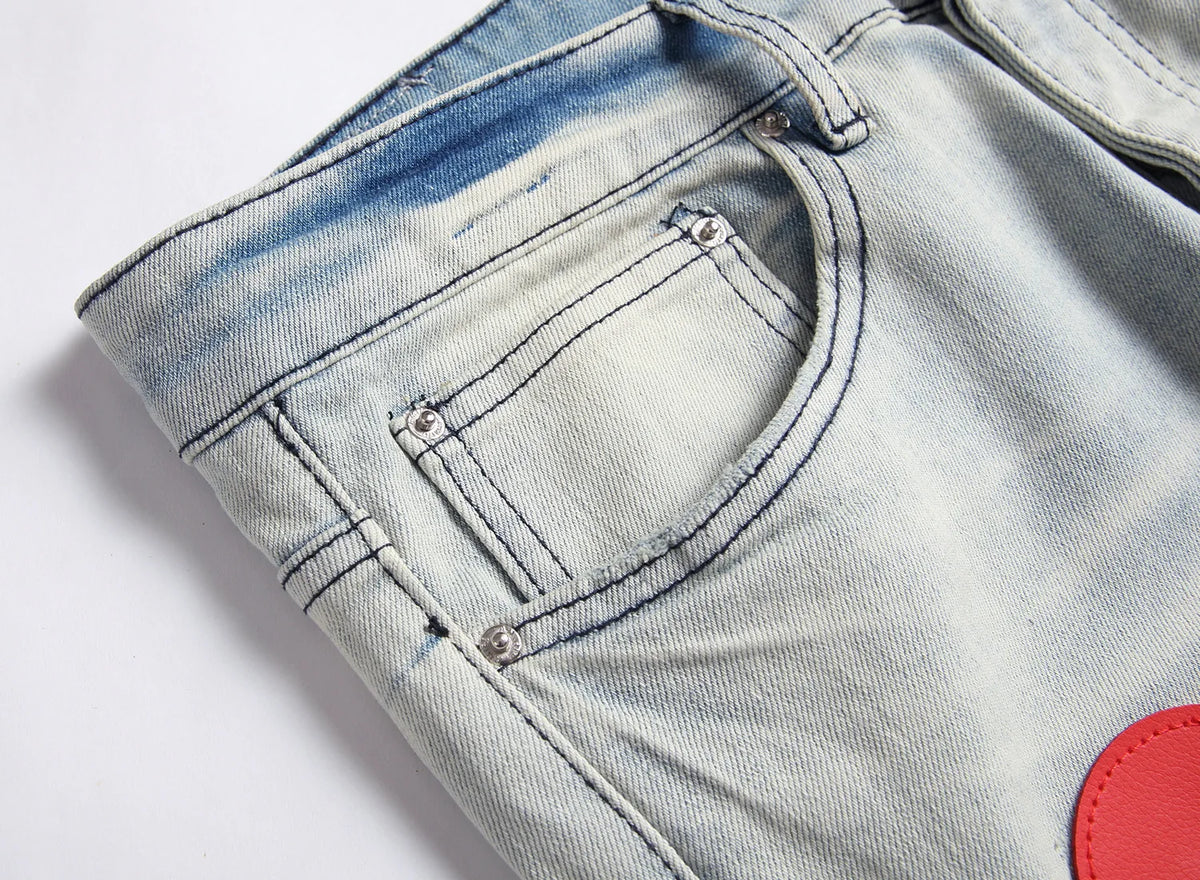 2023 brand new patch light skull head bone chemist tie dyed jeans cotton denim pants comfort casual skinny jeans 32 44 266 unique jeans style 5652