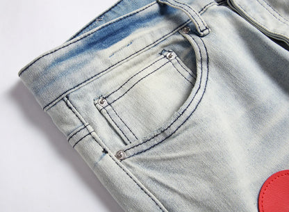 2023 brand new patch light skull head bone chemist tie dyed jeans cotton denim pants comfort casual skinny jeans 32 44 266 unique jeans style 5652