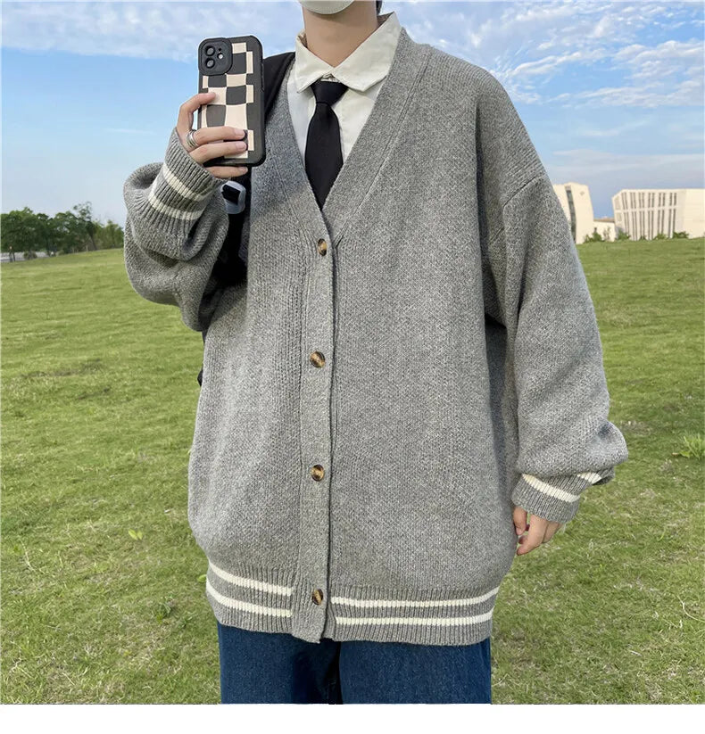 2023 British Retro Cardigan Sweater New Korean Harajuku Academic Knitted Sweater Pullover Hip Hop Streetwear Loose Knitwear Tops Street King Limited
