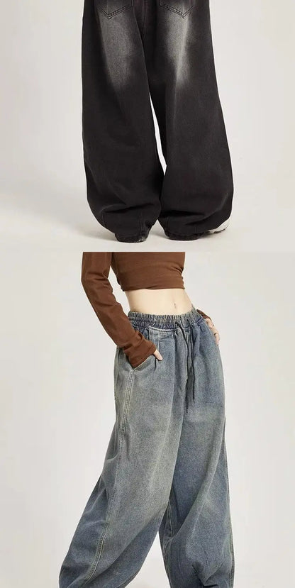 y2k american street hip hop men and women trendy personality straight tube loose jeans couple retro washed wide leg casual pants unique jeans style 4689