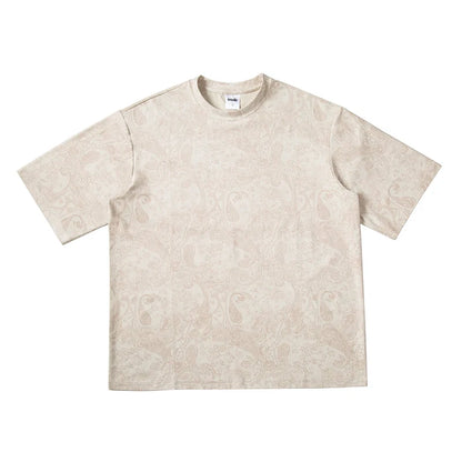 Merican Hip-hop Summer Thin Section Suede Cashew Flower Print Tshirts Tops Men and Women Loose Short-sleeved T-shirts Oversized Street King Limited