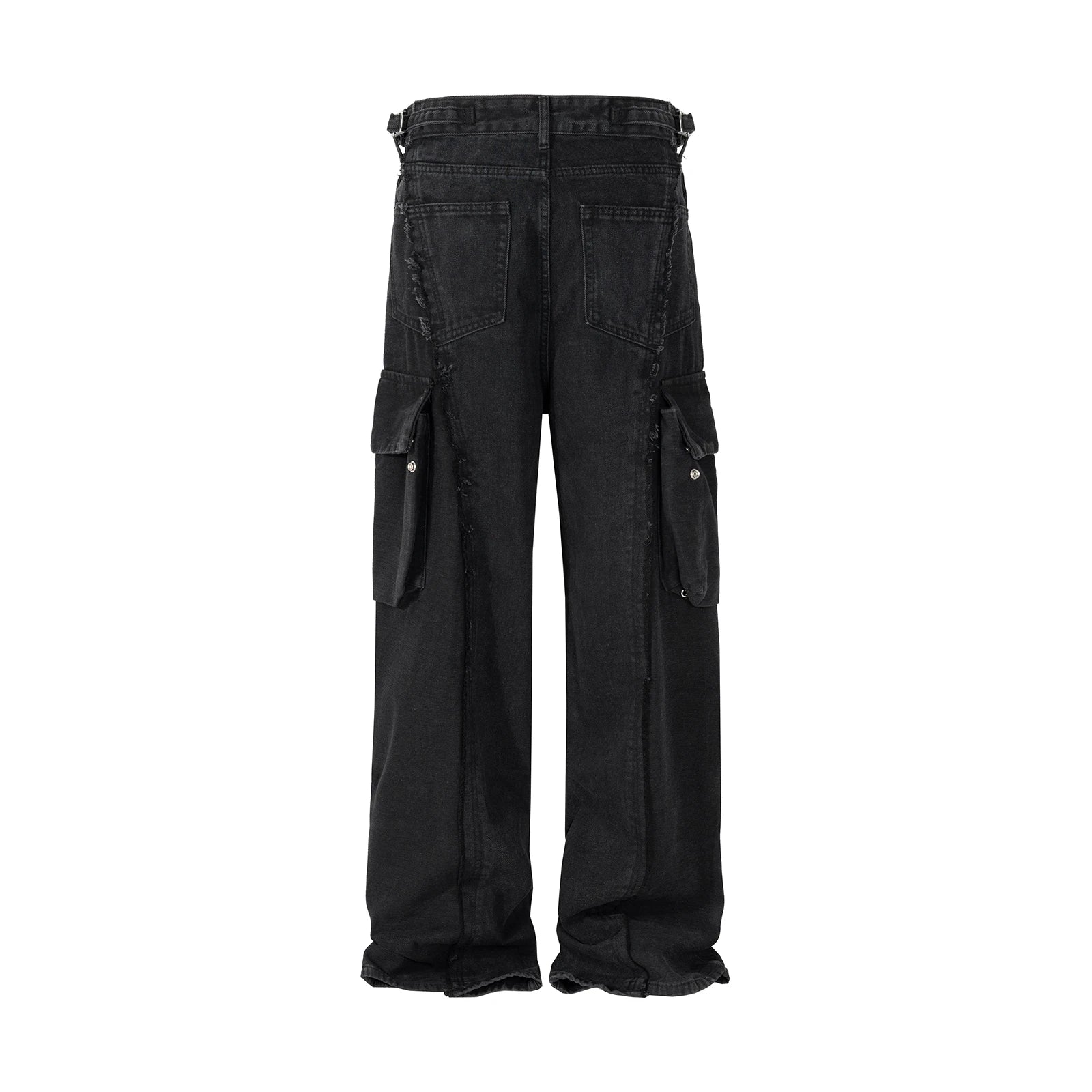 y2k streetwear tassel multi pocket jeans for men straight solid baggy cargo pants pantalones hombre casual denim trousers unique cargo style 882