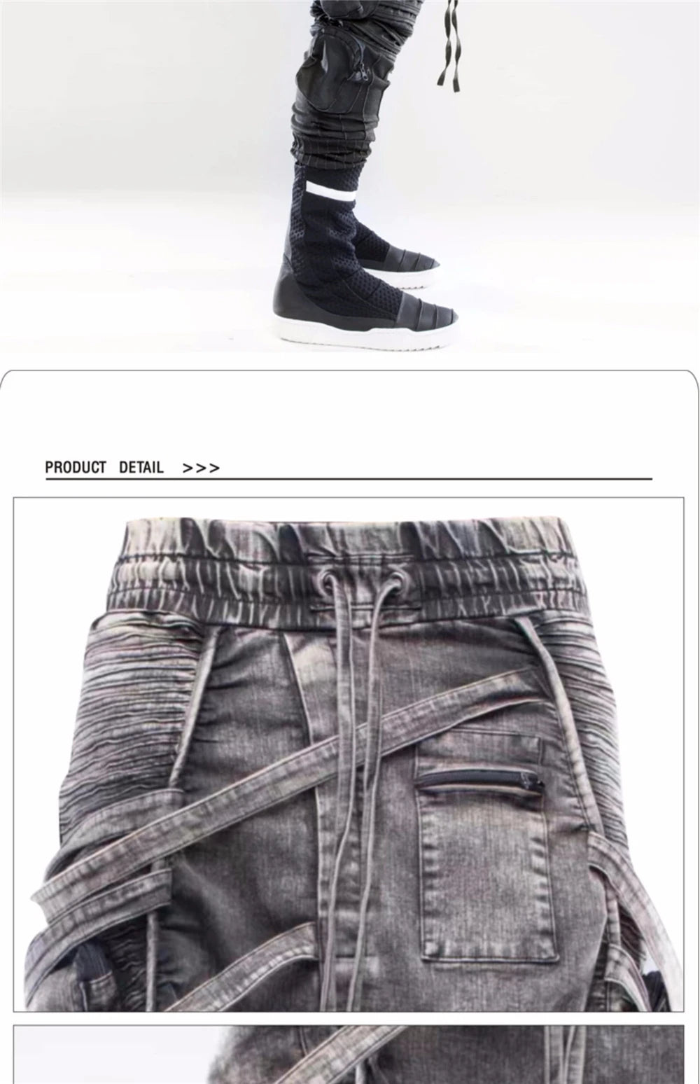 vintage motorcycle trousers joggers mens asymmetric straped pleated cross pants function elastic waist trousers unique joggers style 3593