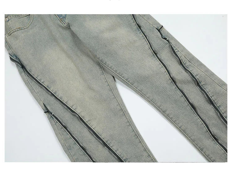 retro washed denim jean pants 2023 new casual zipper open loose straight jeans hip hop y2k pants mens jeans streetwear joggers unique joggers style 3203
