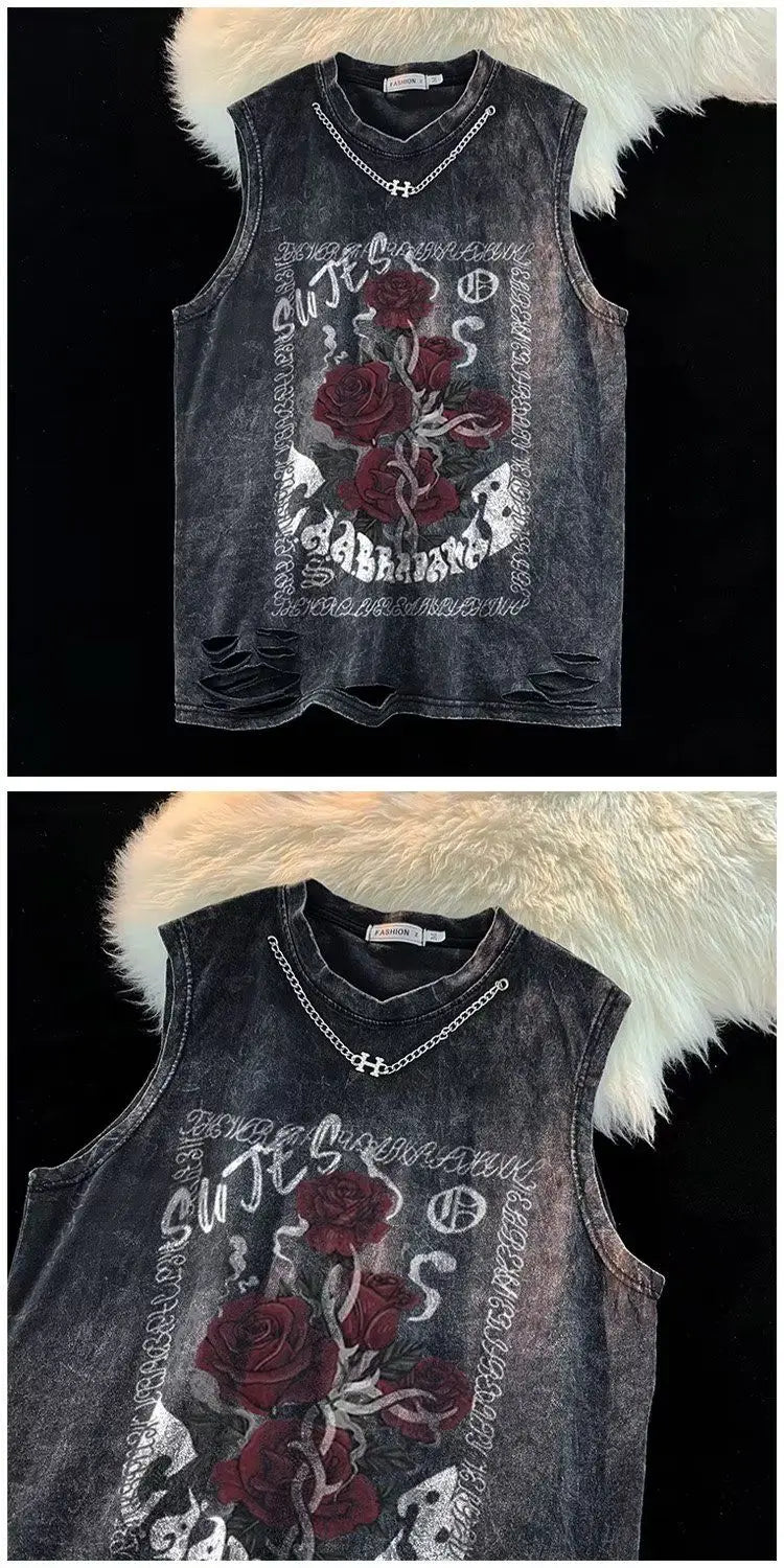 European and American pure cotton washed T-shirts for men and women in summer American fashion brand high street hip-hop vests Street King Limited