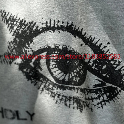 New 2024 Autumn/Winter Vintage Heavy American Hoodie Men's Long Sleeve High Quality Tops High Street Eye Print Casual Fashion Street King Limited