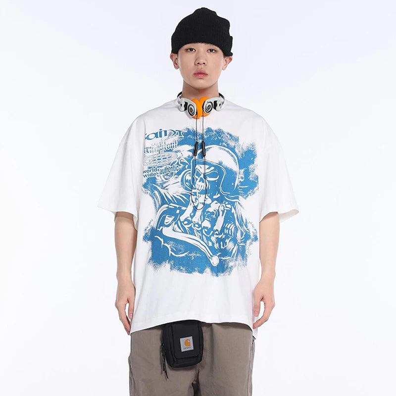 Black White Blue SAINT T-shirt Men Woman Good Quality Vintage Cartoon Pattern Printing Loose Casual Top Tees Street King Limited