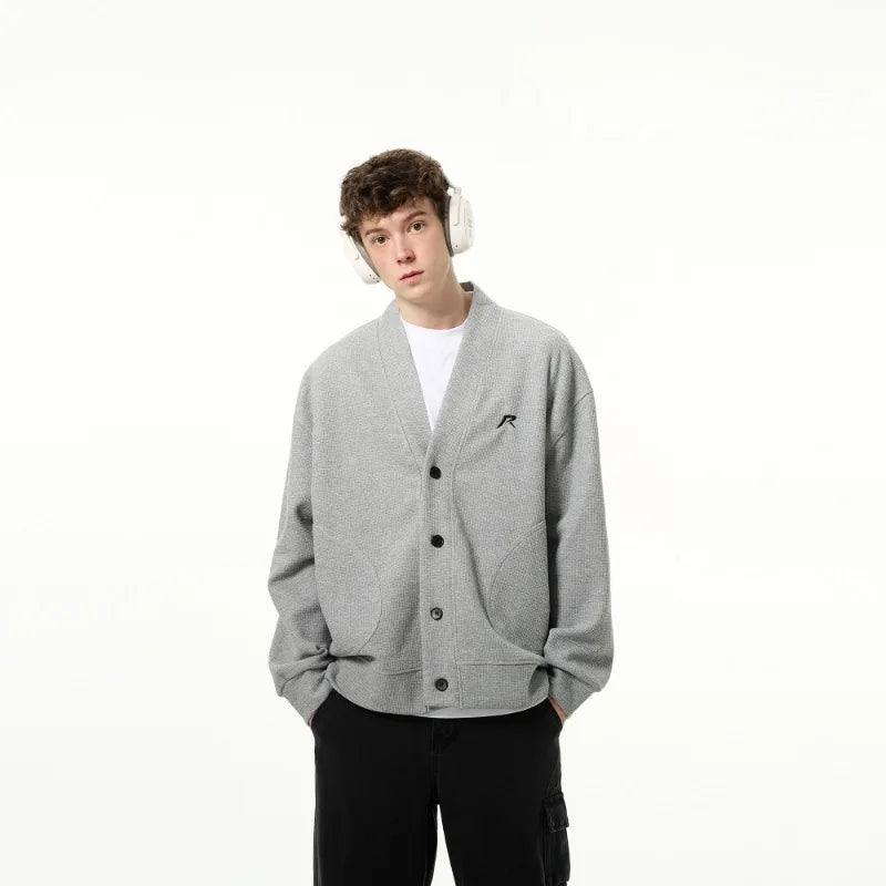 American V-neck Mens Cardigan Spring New Embroidered Casual Loose Couple Knitted Coats Single Breasted Solid Sweater Jackets Street King Limited