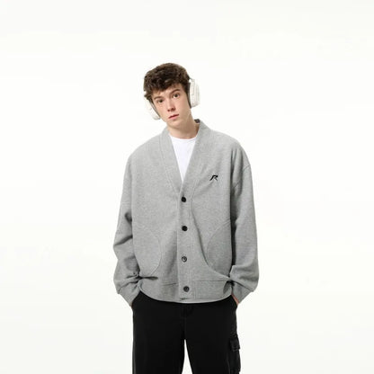 American V-neck Mens Cardigan Spring New Embroidered Casual Loose Couple Knitted Coats Single Breasted Solid Sweater Jackets Street King Limited