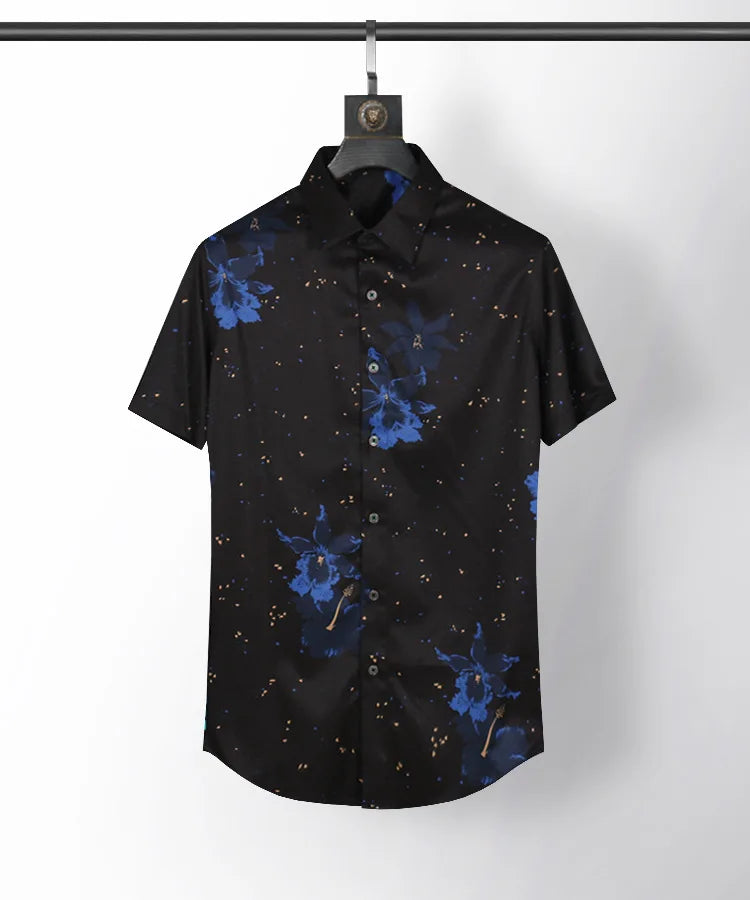 New 2021 luxury Men Classic Hibiscus Flowers Ink Fashion 50% Silk Casual Shirts Shirt high quality Pocket Short sleeves #A43 Street King Limited