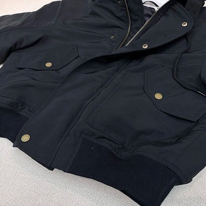 2024AW new cotton dress solid color hooded multi-pocket jacket Street King Limited