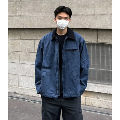 american trendy tooling mens jackets vintage solid distressed bomber coats patchwork zipper pocket high street short outwear drawstring street shorts
