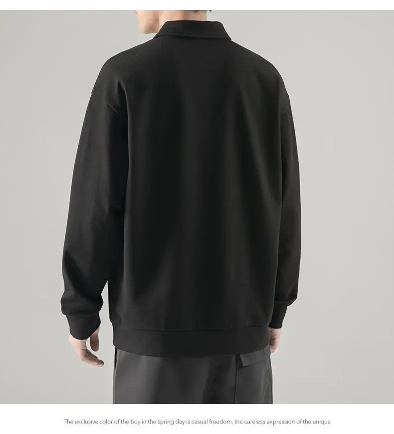 New polo shirt men's contrast color lapel spliced long sleeve t-shirt japanese large size loose sweatshirt bottoming shirt tops Street King Limited