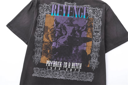 24ss Summer Retro Vintage Portrait Quality Printing High-Street Distressed T-Shirt Tops Street King Limited