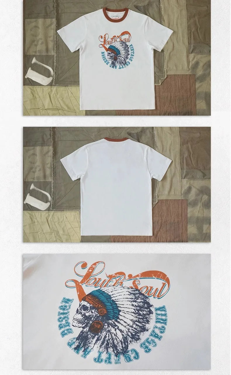 American vintage heavyweight cotton 280g contrasting thread print T-shirt for men with small neckline anti-shrinking Street King Limited