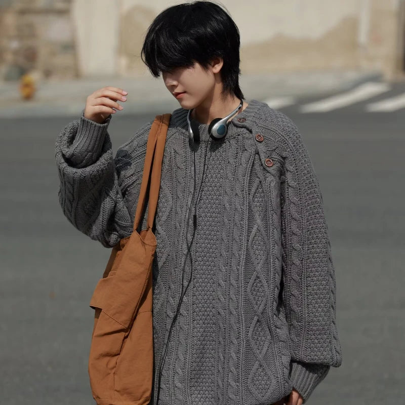 Thicken Japanese Retro Sweater Mens 2024 New College Couples Casual Warm Round Neck Pullover Red Simplicity Knitted Jacket Street King Limited