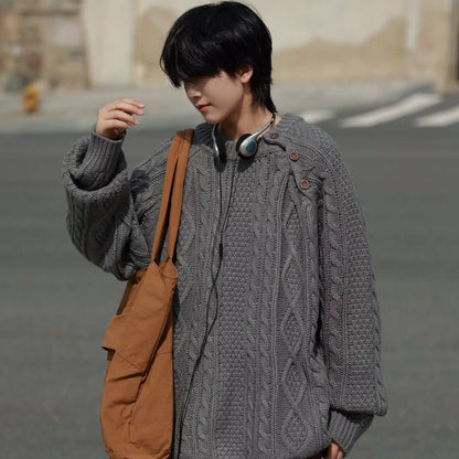 Thicken Japanese Retro Sweater Mens 2024 New College Couples Casual Warm Round Neck Pullover Red Simplicity Knitted Jacket Street King Limited
