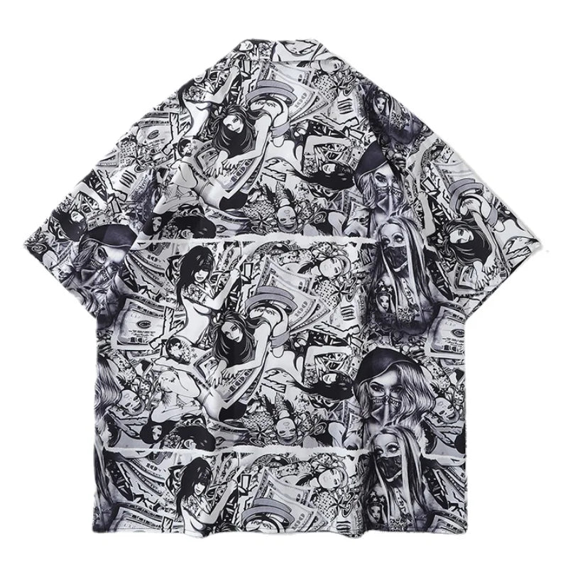 Anime Graphics Print Shirt New Casual Short Sleeve Harajuku Hawaiian Shirt Hip Hop Streetwear Loose Top Shirts for Mens Clothing Street King Limited