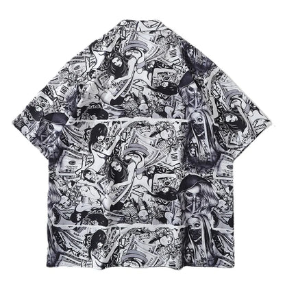 Anime Graphics Print Shirt New Casual Short Sleeve Harajuku Hawaiian Shirt Hip Hop Streetwear Loose Top Shirts for Mens Clothing Street King Limited