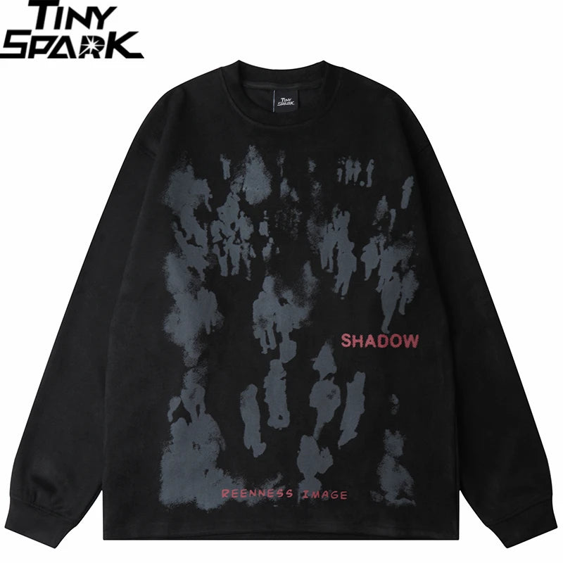Men Suede Sweatshirt Streetwear Shadow Graphic Harajuku Pullover 2023 Autumn Sweat Shirt Pullover Hip Hop Street Wear Hipster Street King Limited