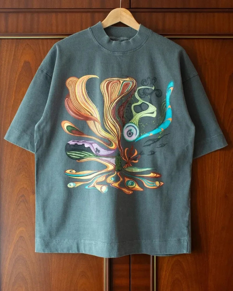 Spring and Autumn Streetwear Fashion Printed Pattern Oversized T-Shirt Women's Trendy Gothic Retro Loose Round Neck Shirt Top Street King Limited