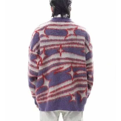 japanese hip hop sweater set men contrast zebra pattern round neck knit top splicing distressed loose jeans 2 pcs harajuku suit unique jeans style 3936
