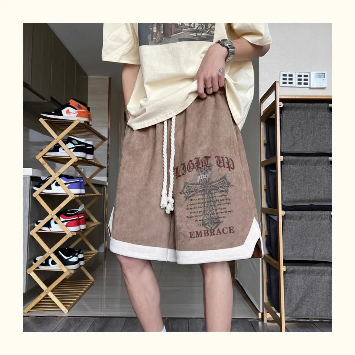high street hip hop men and women summer personalized capris american trendy letter printing loose sports casual shorts y2k unique shorts style 4598