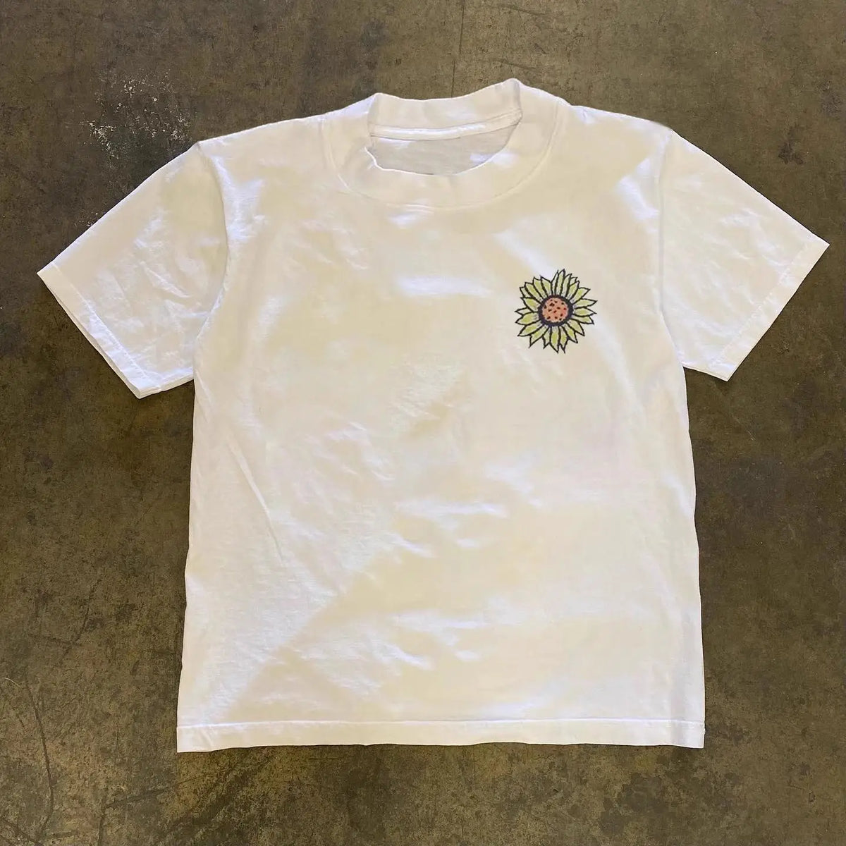 Heavy cotton American retro summer sunflower print short-sleeved T-shirt men's and women's trendy brand ins loose round neck top Street King Limited