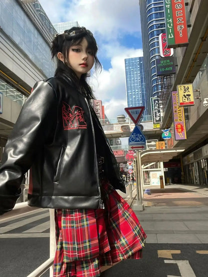 harajuku second apostle leather jacket women spring and autumn american sense vintage goth casual y2k tops coat women unique default style 462