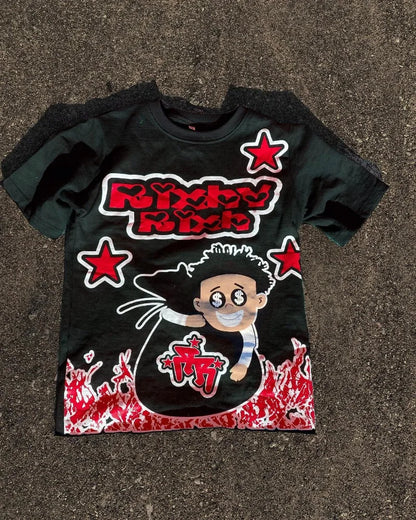 American cartoon letter pattern printed oversized round T-shirt men's Y2K street hip-hop versatile loose short-sleeved top Street King Limited