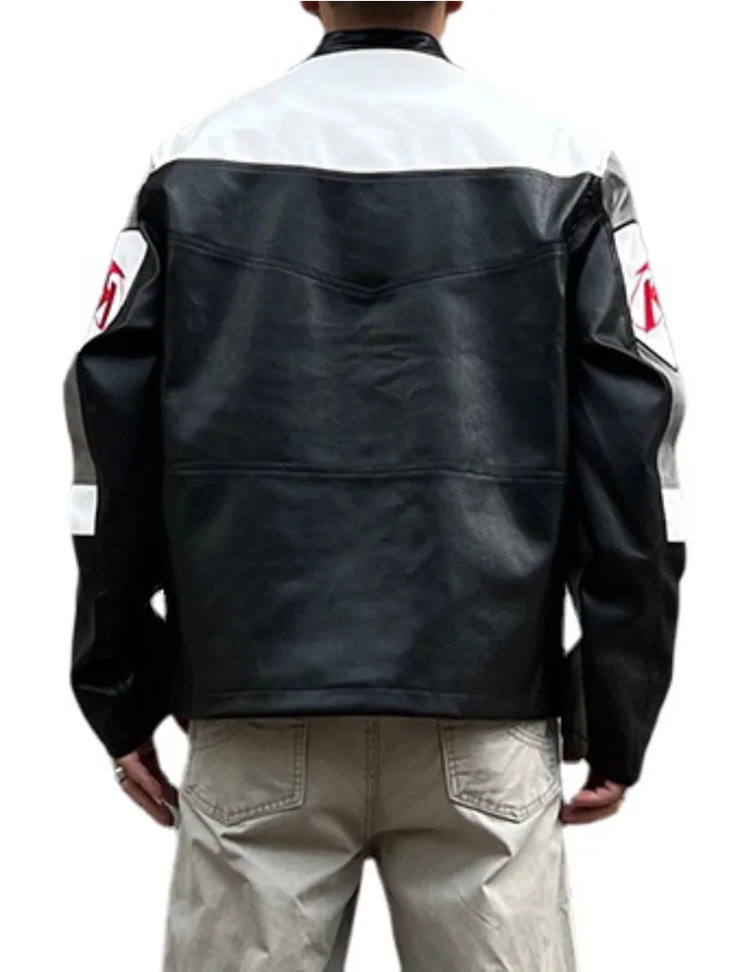 racing jackets fashion letter embroidery patchwork zipper jacket coats men hip hop pu lether outerwear casual streetwear jackets menswear bottoms