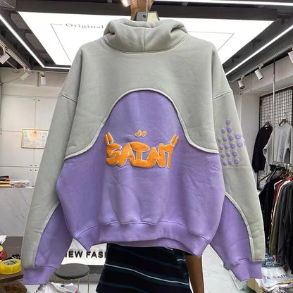 Three-dimensional foam splicing color hoodie plus fleece hoodie men and women Street King Limited