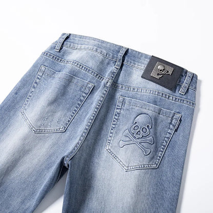 high 2023 new classical pirate metal skull bone luxurious embroidered jeans cotton denim pants comfort casual jeans 28 38 204 ripped baggy denim