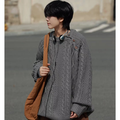 Thicken Japanese Retro Sweater Mens 2024 New College Couples Casual Warm Round Neck Pullover Red Simplicity Knitted Jacket Street King Limited